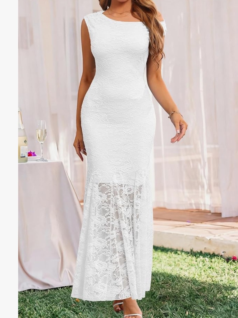 Elegant White Lace Maxi Wedding Dress